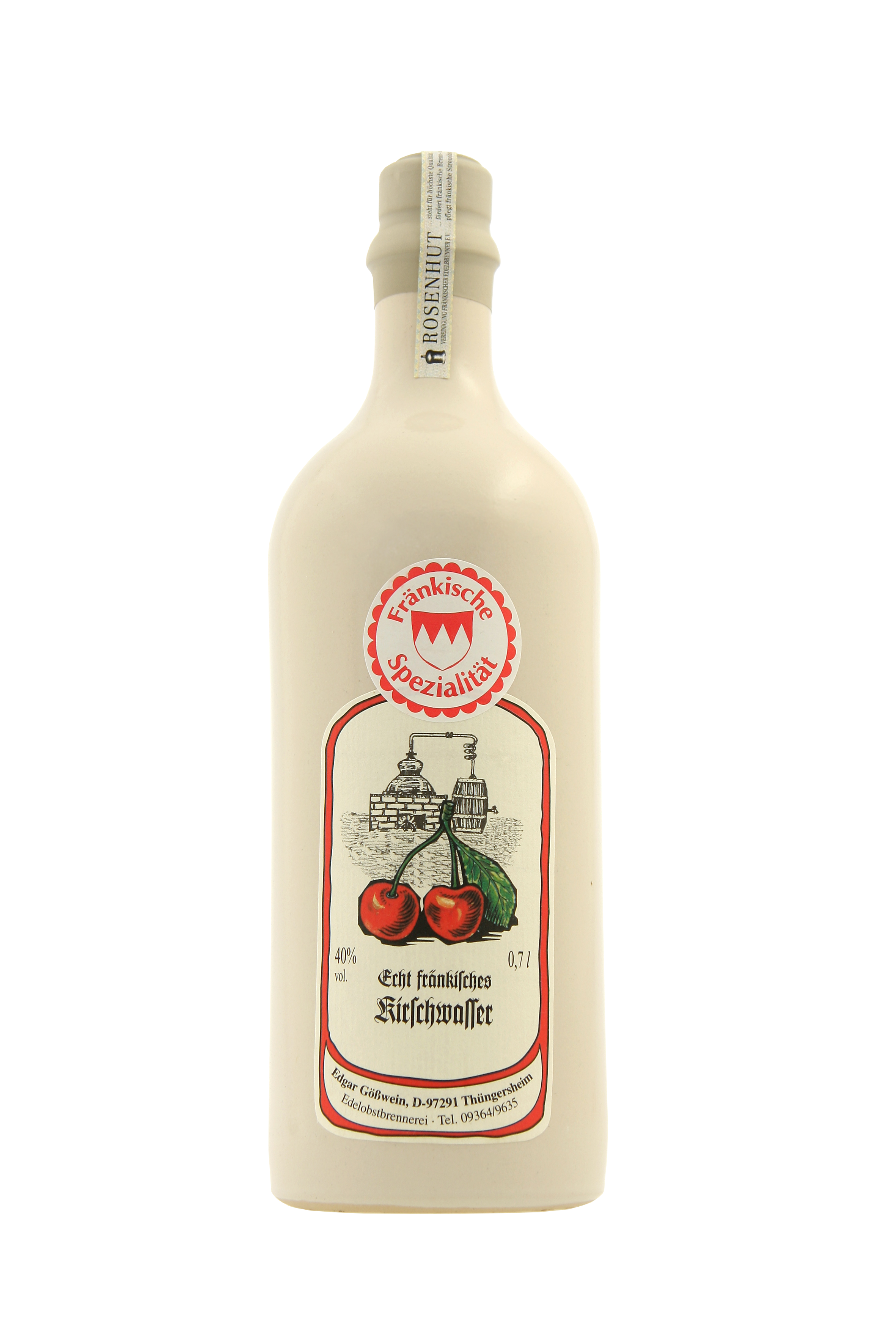 Gößwein - Fränkisches Kirschwasser in der Steingutflasche