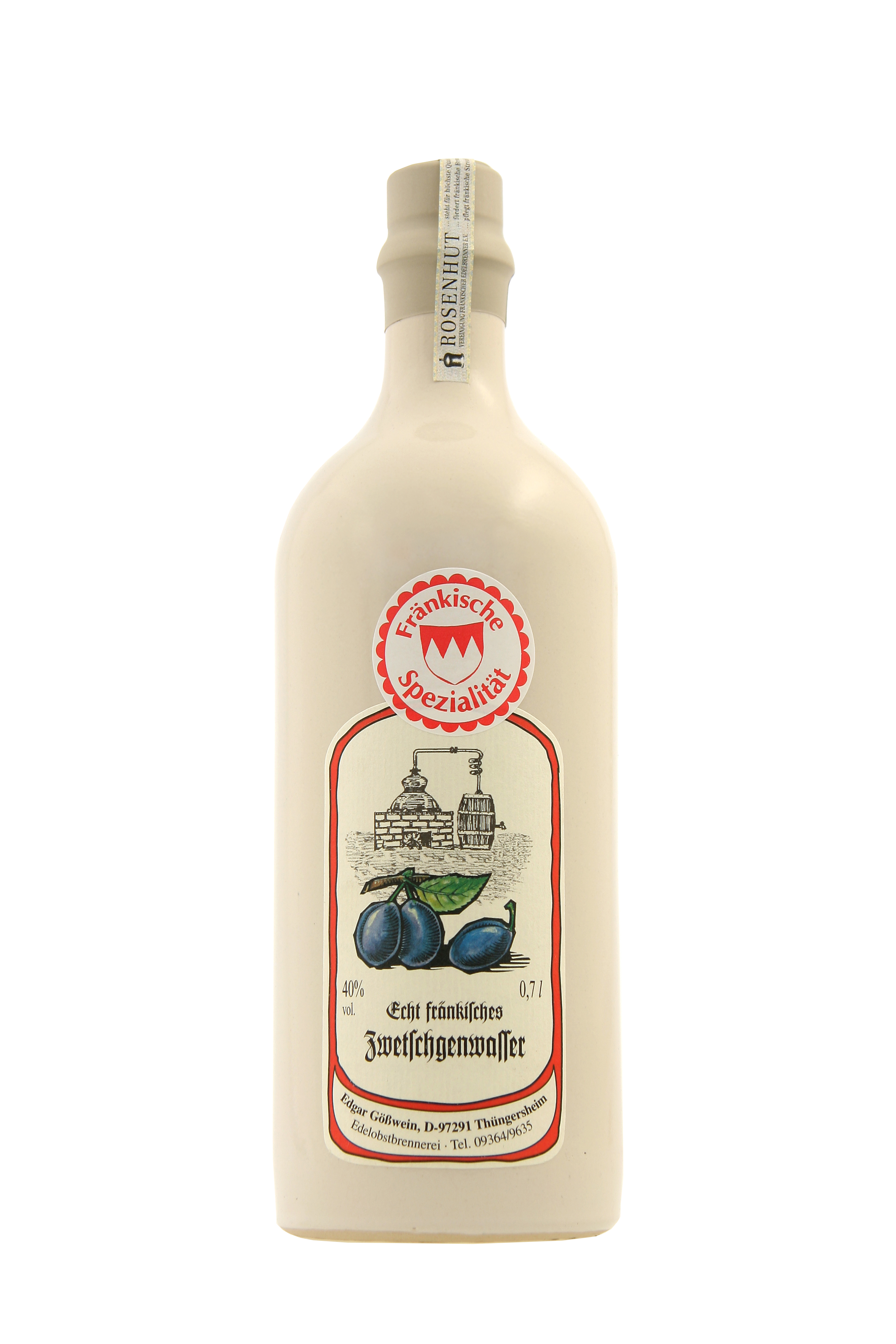 Gößwein - Fränkisches Zwetschgenwasser in der Steingutflasche